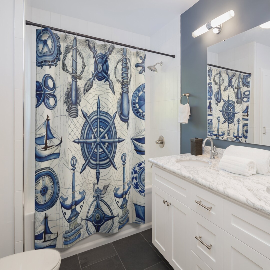 Nautical Theme Art Anchors, Ropes, Compass: Shower Curtains - Etsy