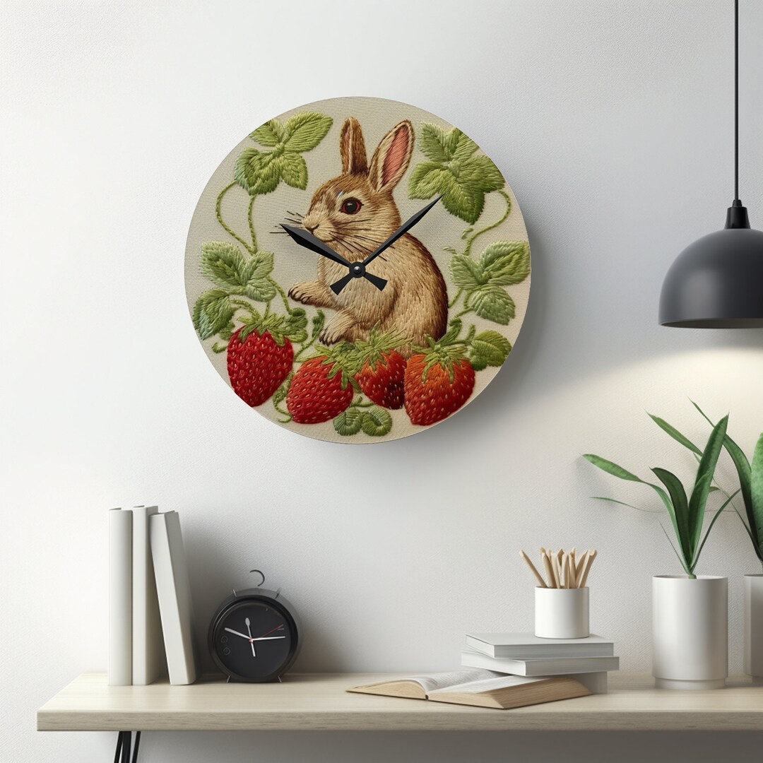 Eastern Rabbit Clock Easter Bunny Rabbit Strawberry Acrylic Wall Clock - Etsy