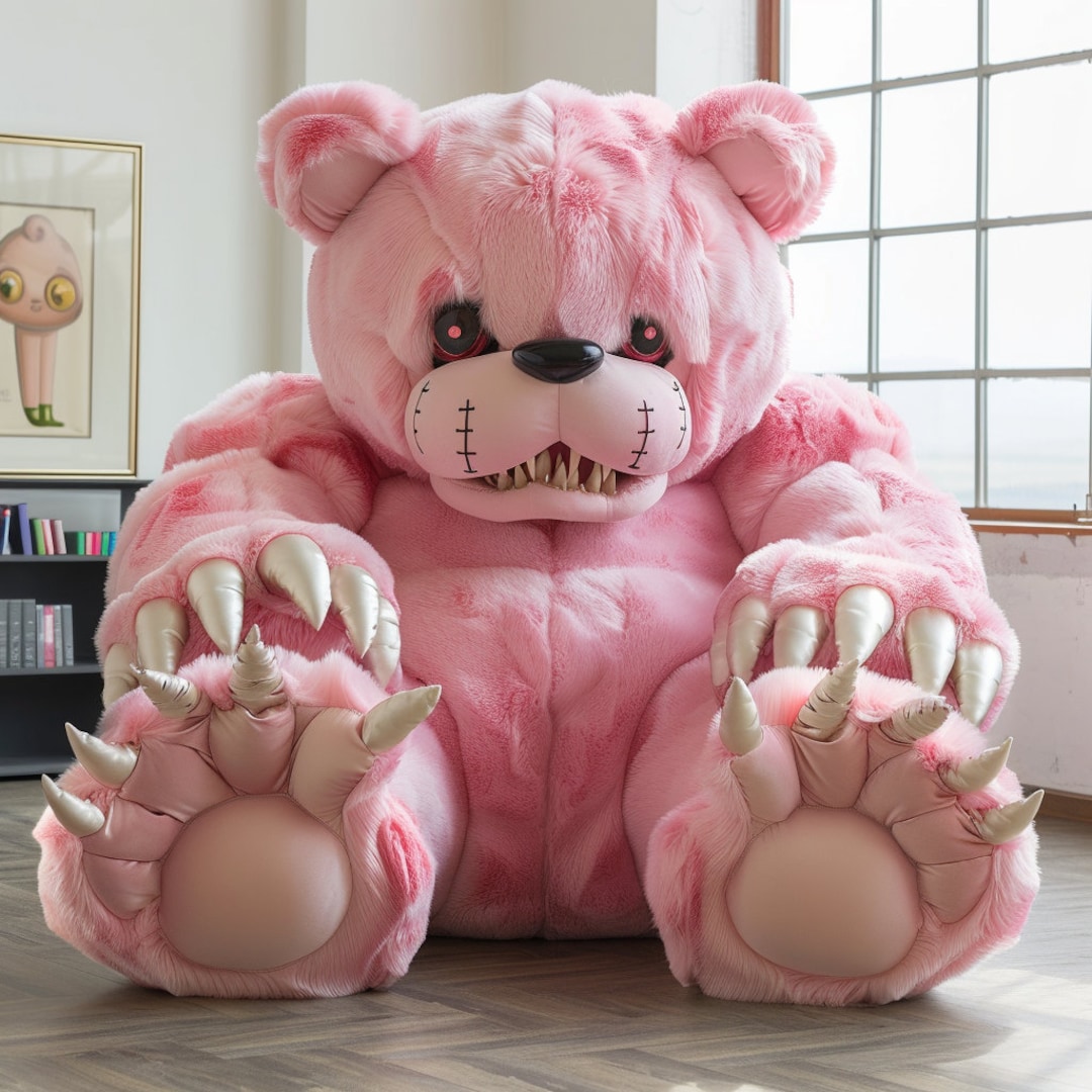 Pink Giant Teddy Bear Razer Sharp Claws Plush Shaped Pillows - Etsy