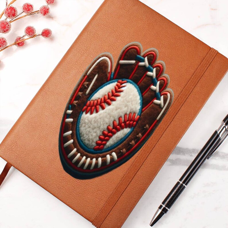Baseball Sport Mitt and Glove, Chenille Patch Graphic, Vegan Leather