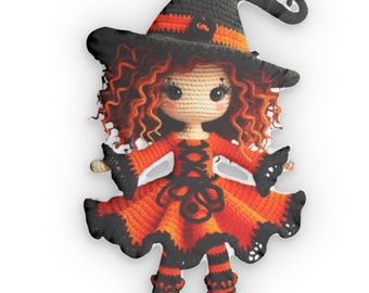 WITCH PUMKIN Doll - HALLOWEEN Decor & Gift. Crochet Doll - Gothic Style Girl Horror Movie Character - Sale, Shaped Pillow