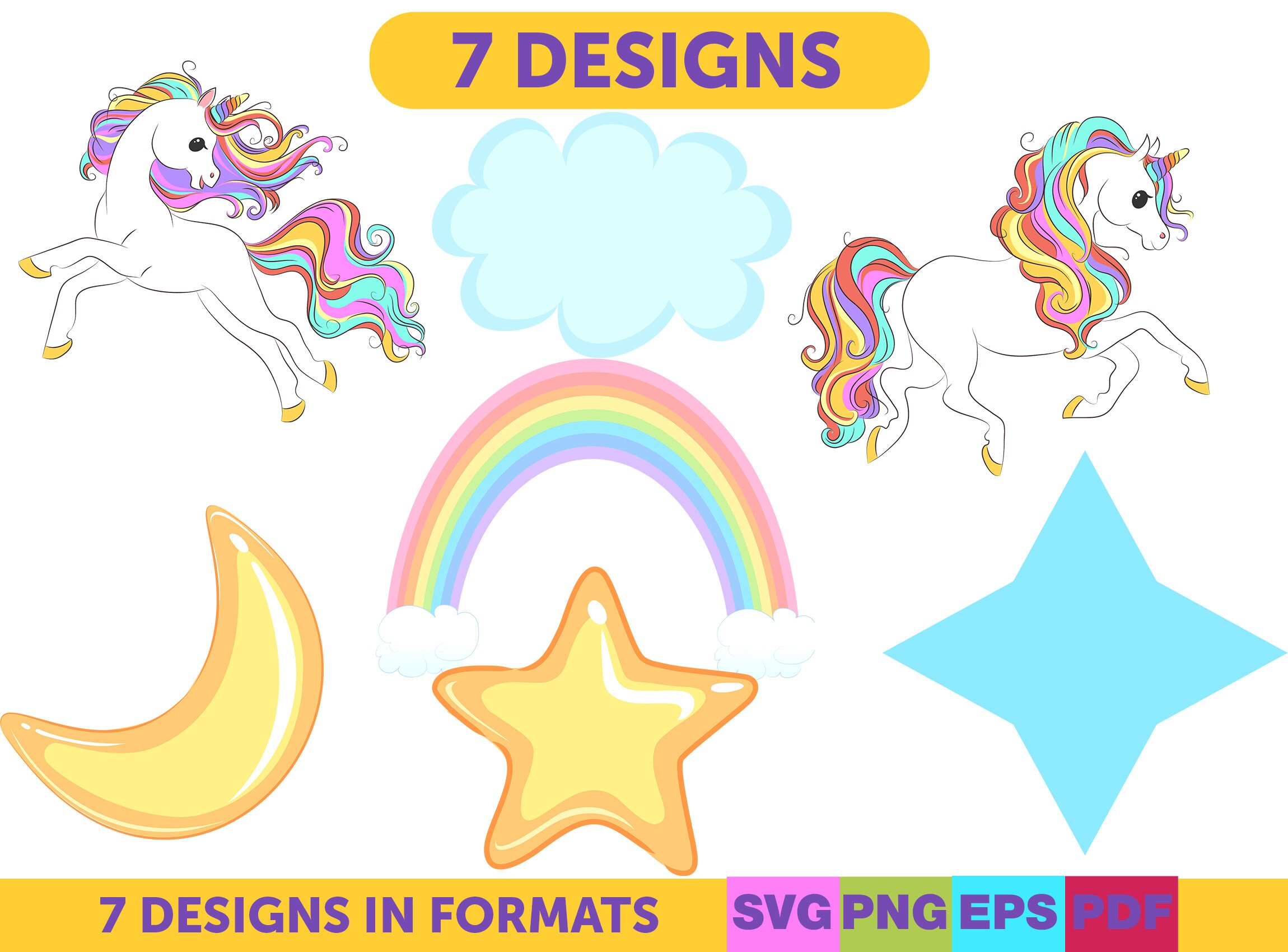 Download Unicorn Svgrainbow Svgunicorn Clipartunicorn Birthday Etsy