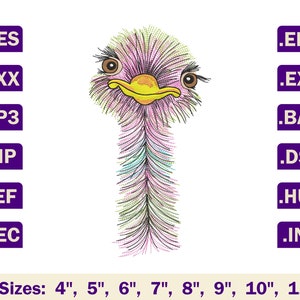 Ostrich machine embroidery design, Ostrich embroidery file, Ostrich embroidery designs, Embroidery design animals, Animal embroidery pattern