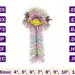 Ostrich machine embroidery design, Ostrich embroidery file, Ostrich embroidery designs, Embroidery design animals, Animal embroidery pattern