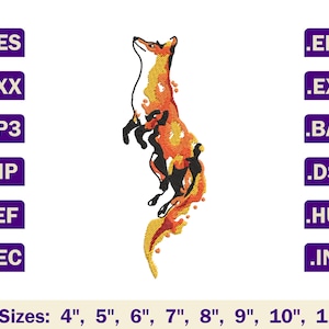 Fox machine embroidery design, Fox embroidery file, Fox embroidery pattern, Animal embroidery design, Embroidery file digital download