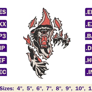 Black panther embroidery design, Panther embroidery pattern, Panther embroidery file, Animal embroidery design, Watercolor embroidery file
