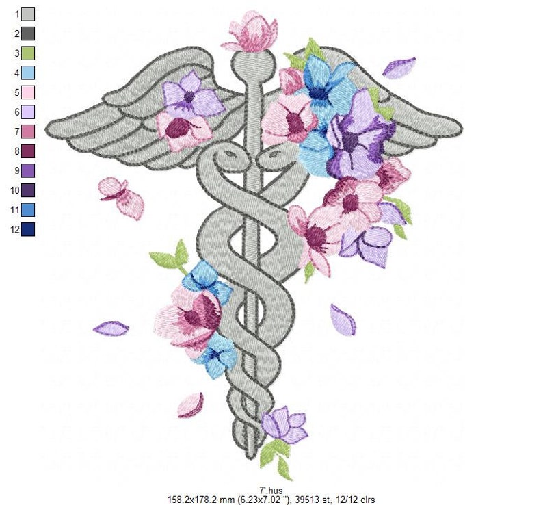 Caduceus Embroidery Design Medical Embroidery Designs Etsy