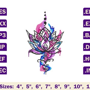 Mandala lotus machine embroidery file, Lotus flower embroidery design, Lotus embroidery pattern, Watercolor embroidery designs