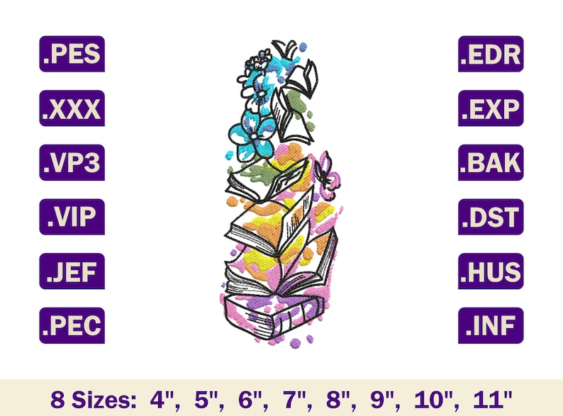 Books Machine Embroidery Design Books Embroidery File Books Etsy