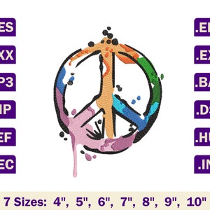 Peace sign embroidery design, Peace sign embroidery pattern,Peace embroidery file,Watercolor embroidery designs,Embroidery designs pes files