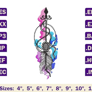 Diseño de bordado a máquina de flecha, archivo de bordado de flecha de Boho, diseños de bordado de Boho, patrón de bordado de Boho, diseño de bordado de plumas