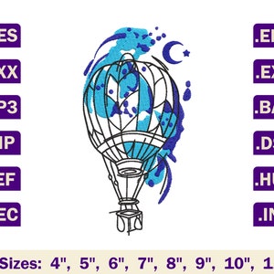 Hot air balloon machine embroidery design, Hot air balloon embroidery pattern, Hot air balloon embroidery file,Watercolor embroidery designs