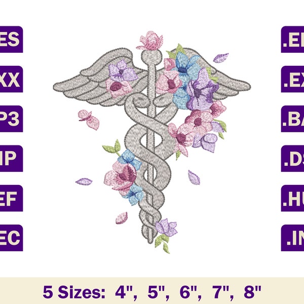 Caduceus embroidery design, Medical embroidery designs, Medical embroidery pattern, Doctor machine embroidery design, Nurse embroidery file