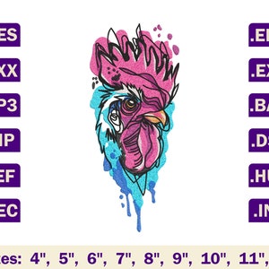 Rooster machine embroidery designs, Rooster embroidery file, Watercolor embroidery design,Chicken embroidery pattern,Chicken embroidery file
