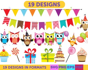 Owl SVG,Owl clipart,Owl vector,Owls svg,Owl clip art,Owl svg file,Birthday svg,Birthday owl clipart,Owl cutfile,Owl print,Owl party