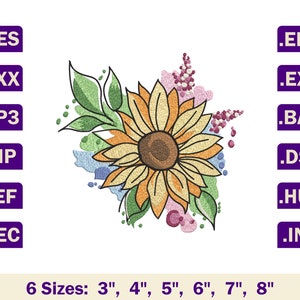 Sunflower machine embroidery design, Sunflower embroidery pattern, Sunflower embroidery file,Flower embroidery design,Floral embroidery file