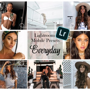 May include: A collage of images featuring women wearing various styles of clothing and accessories. The text "Lightroom Mobile Presets Everyday" and the Lightroom logo are displayed in the center of the collage.