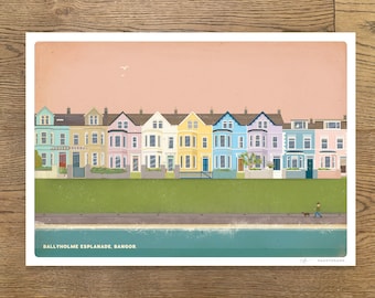 BALLYHOLME ESPLANADE, Bangor. Print - Poster - Wall Art - Vintage - A3