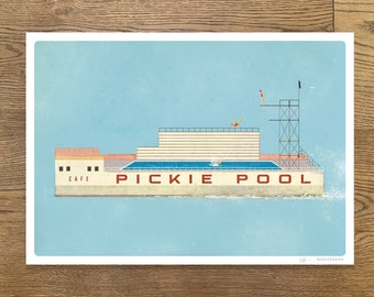 Pickie Pool Art Print – Bangor Lido, Vintage Swimming Poster
