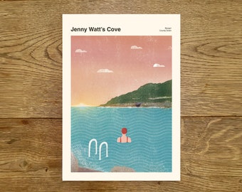 Jenny Watt's Cove Swimming Art Print – Brompton Beach, County Down
