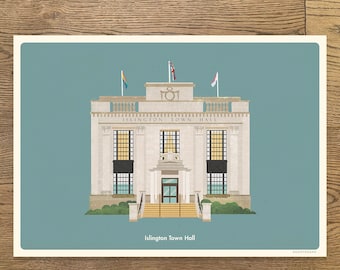 ISLINGTON Town Hall -  Print - Poster - North London - London - Wedding Venue -  UK - Wall Art