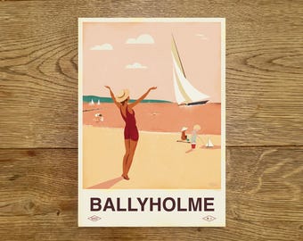 BEACH SCENE - BALLYHOLME - Vintage Print - County Down - Northern Ireland - Poster - Print - Wall art