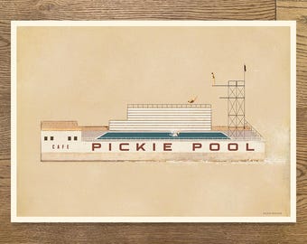 Pickie Pool Art Print – Vintage Bangor Swimming Pool Poster