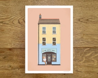 THE MUSIC BOX Print, musical instrument shop, Bangor, County Down, Northern Ireland - Wall Art.