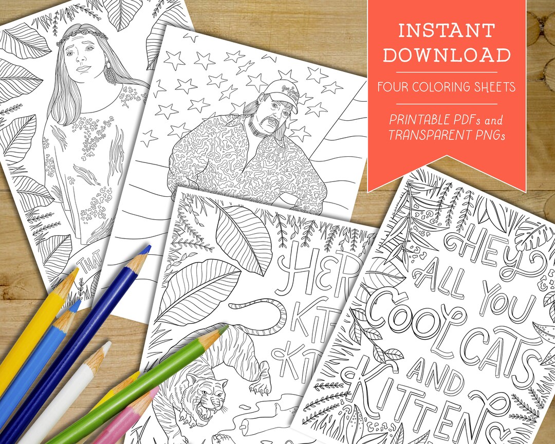 Printable Tiger King Coloring Sheets Digital Joe Exotic Adult