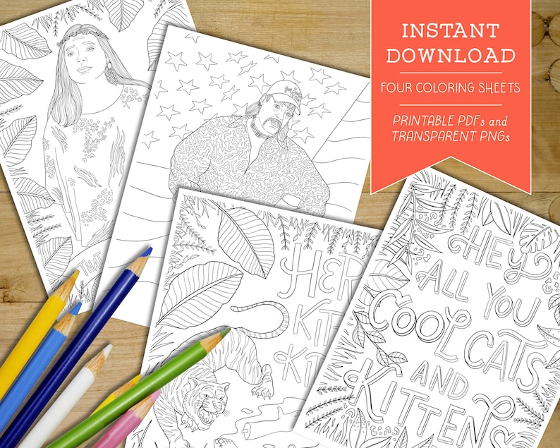 Printable Tiger King Coloring Sheets Digital Joe Exotic | Etsy