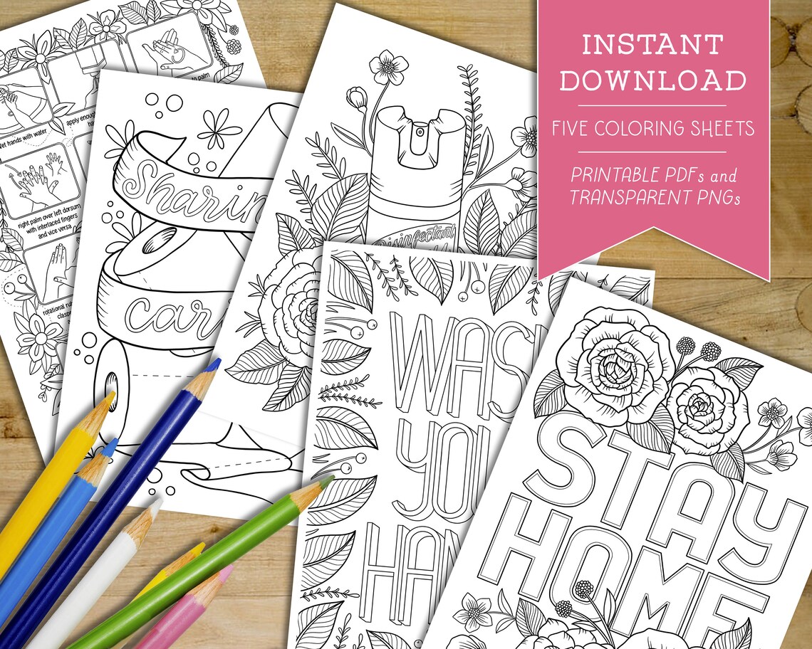 Social Distancing Adult Coloring Pages Wash Your Hands Etsy