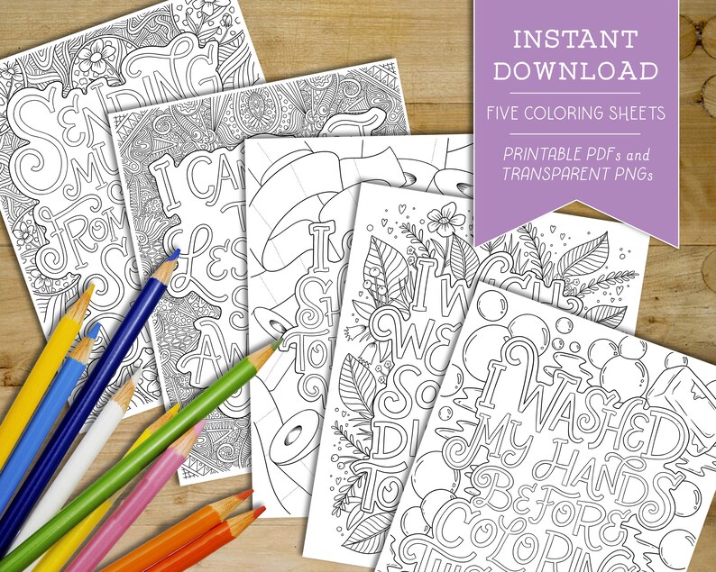 Printable Coloring Sheets Instant Download Hand-Drawn Quarantine Coloring Pages- Set of 2 Classroom Fun