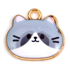 10 pcs Cat Charms Golden Gray Enamel 20mm x 18mm