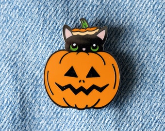 Halloween Cat Pumpkin / Hard Enamel Pin Badge - Spooky Enamel Lapel Pin / Fun Enamel Pin