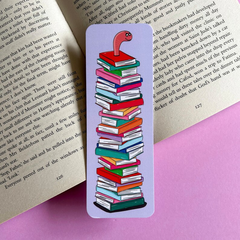 Bookworm Bookmark / Pile of Books Bookmark / Booklover image 2