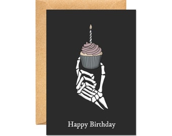 Happy Birthday Cupcake Skeleton Gothic Card