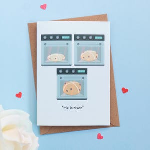 Il est ressuscité / Jésus drôle / jeu de mots hot cross bun / carte de Pâques