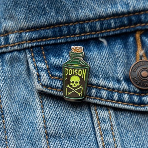 Poison Bottle Pin / Hard Enamel Pin Badge - Glow In The Dark Enamel Lapel Pin / Halloween Enamel Pin