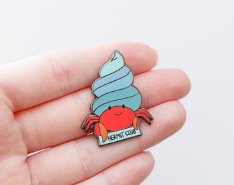 Sheldon Hermit Crab - Hermit Club Pin / Hard Enamel Pin Badge - Cute Enamel Lapel Pin / Introvert Enamel Pin