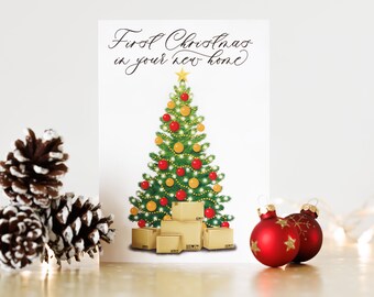 First Christmas In Your New Home - Moving Christmas Card / Packing Boxes Christmas