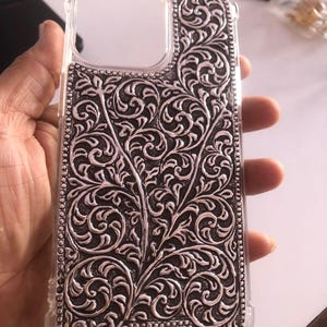 925 Sterling Silver iPhone Case: Customizable Floral Engraved Mobile Cover