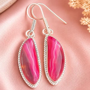 Elegante Achat Silber Ohrringe | 925 Sterling Silber Handgefertigte Stecker | Achat Stein Tropfen Ohrringe für Frauen
