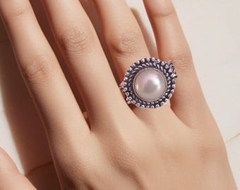 Classic Pearl 925 Silver Ring 925 Sterling Silver Handmade