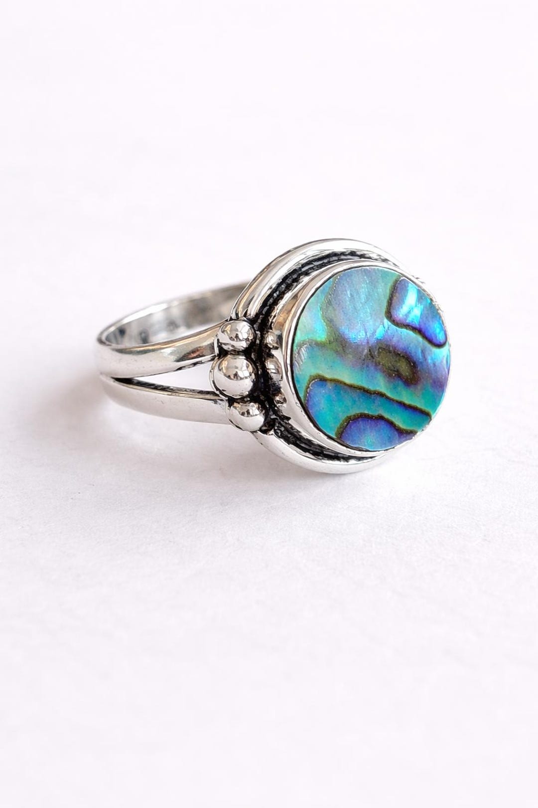 Abalone Ring 925 Sterling Silver | Round Blue Green Shell Ring ...