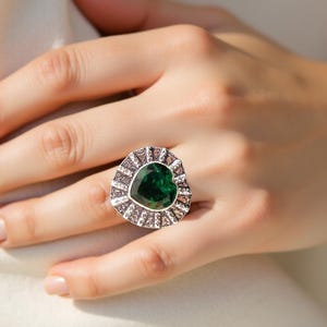 Handmade Lab Emerald Sterling Silver Ring: Elegant Green Gemstone Jewelry,