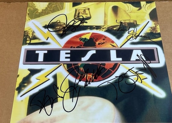 Tesla FULL BAND Signed Autographed Psychotic Supper 12x12 Record