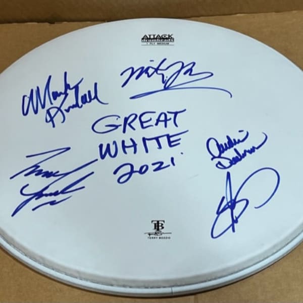 Great White FULL BAND Signed Autographed Drum Head