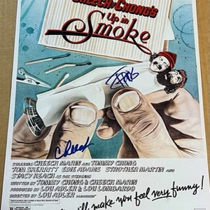 CHEECH and TOMMY CHONG SIGNED AUTOGRAPH 11x17 cardstock art poster ITP of  PSA #C