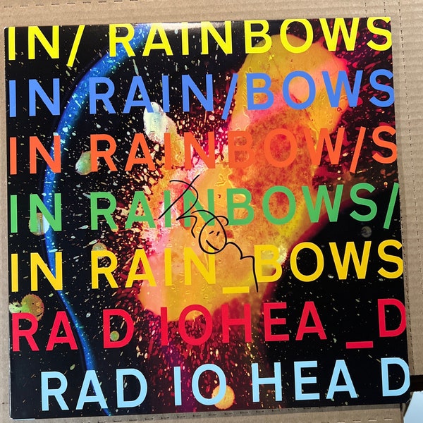 THOM YORKE ondertekende gesigneerde RADIOHEAD in Rainbows Record Album Lp