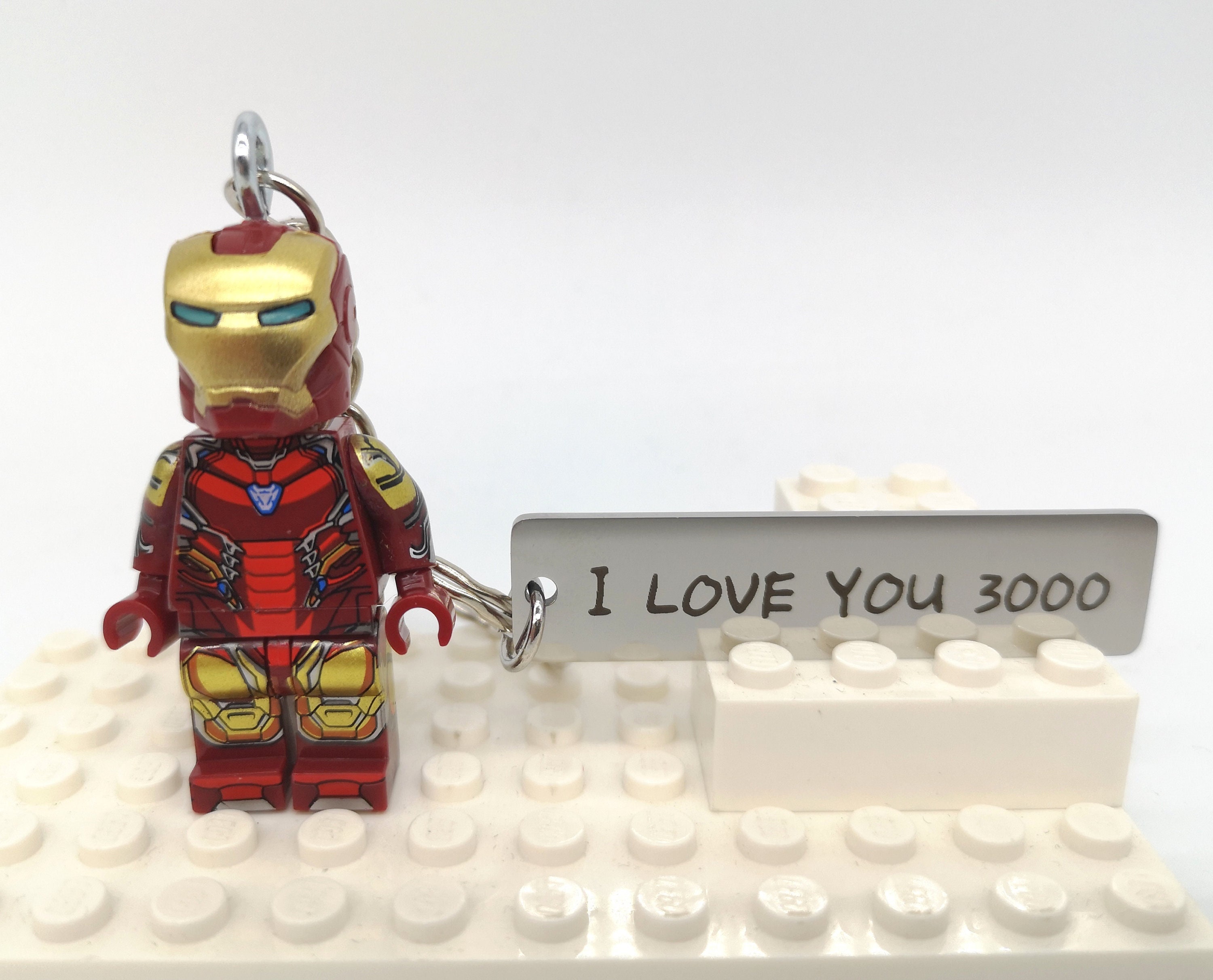 Iron Man Minifigure Keyring Keychain I Love You 3000 Writing Etsy UK
